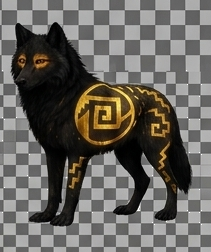 LUNA — canonical reference (black wolf, gold around the eyes)